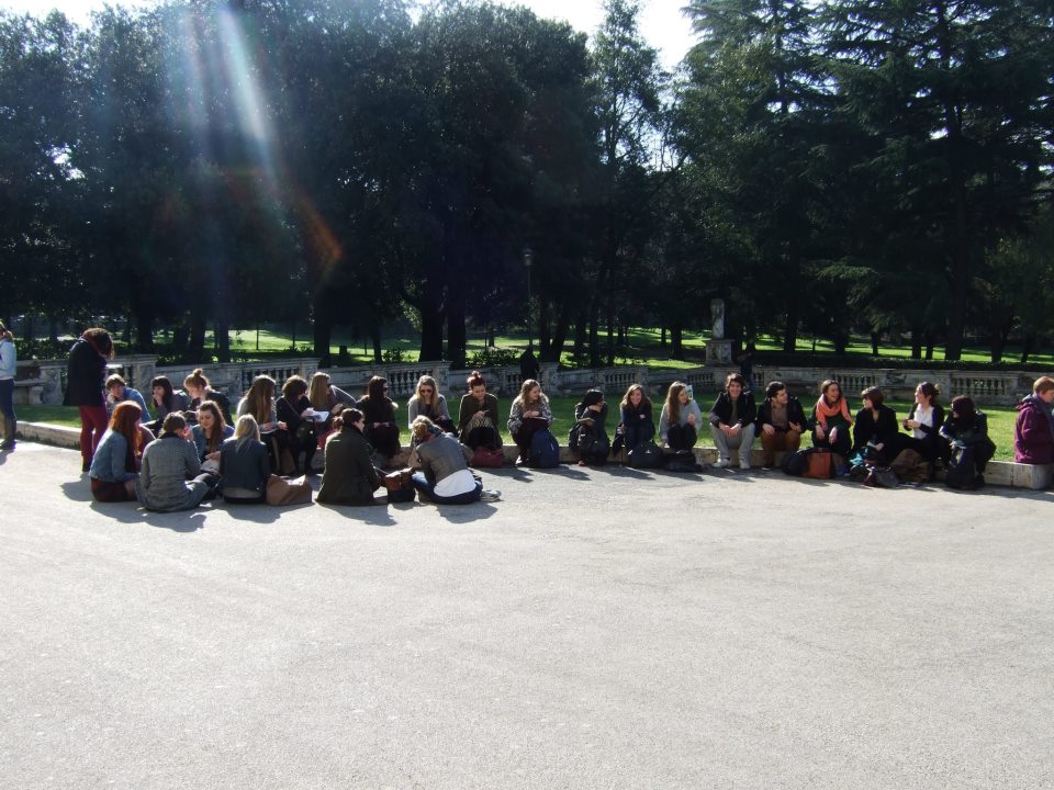 All of the second years relaxing in the sunshine at the Borghese Gardens 