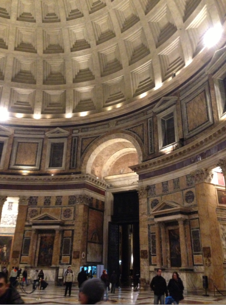 Inside the Pantheon at night 